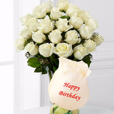 "Talking Roses (Print on Rose) (25 White Roses) Happy Birthday - Click here to View more details about this Product